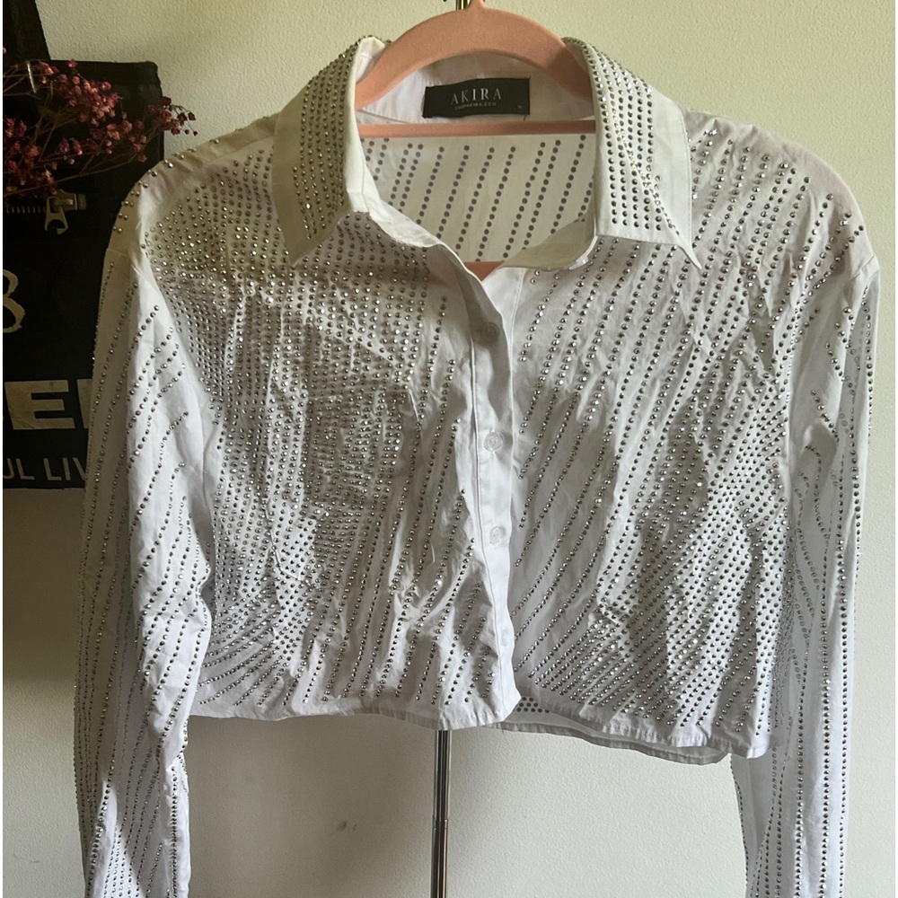 Akira crop rhinestones blouse
